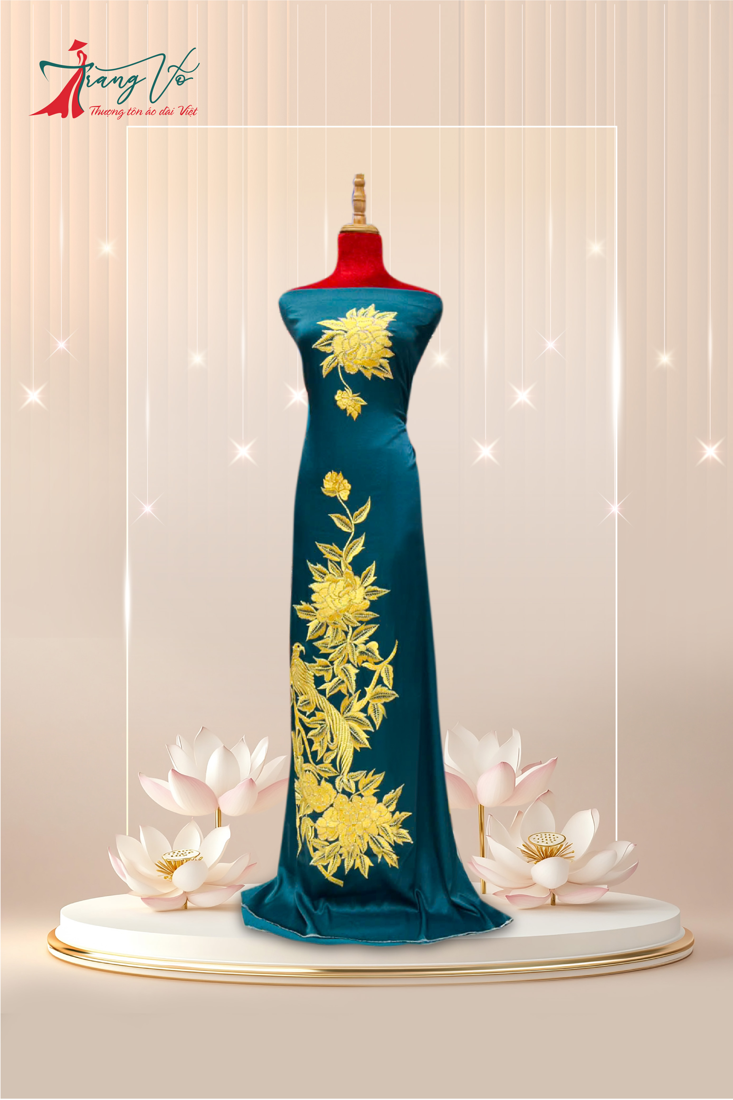 LỤA ÁNH SAO THÊU LẮC TAY XANH CỔ VỊT #29102406